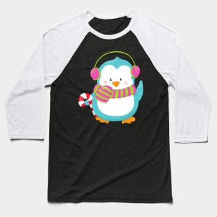 Cute Penguin, Blue Penguin, Penguin With Scarf Baseball T-Shirt